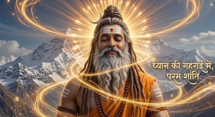 ध्यान की गहराई में परम शांति का अनुभव करते हुए महादेव शिव की अलौकिक छवि