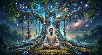 प्रकृति-मनुष्य-और-आर्टिफिशियल-इंटेलिजेंस-AI-का-आध्यात्मिक-और-वैज्ञानिक-संगम-दर्शाता-हुआ-चित्र
